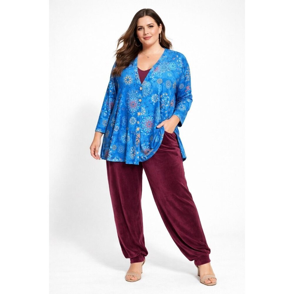 Izuria Womens Kalidoscopic Floral Print Blouse Boho Hippe Grannycore 3XL Blue